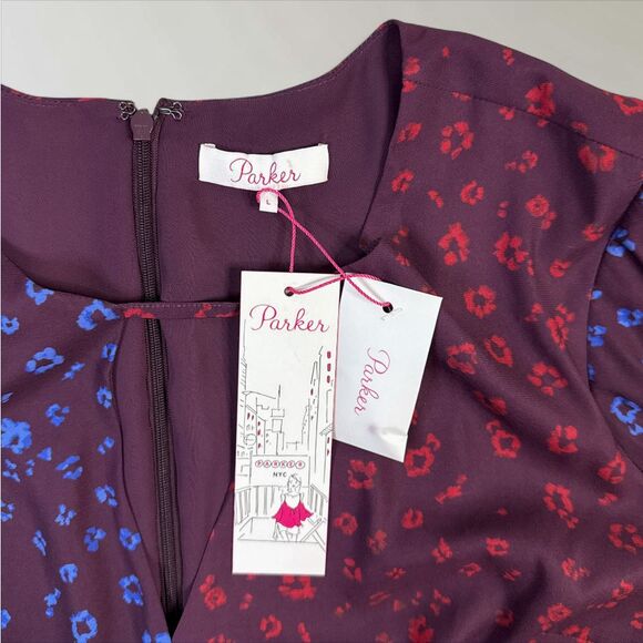 NWT Parker Cobalt Leopard Blouse Keyhole-Neck Long Sleeve Peplum Top Size Lrg - Picture 7 of 10